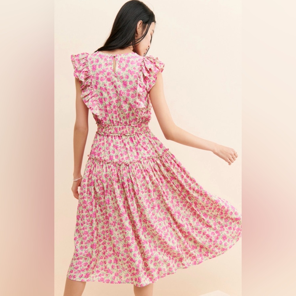 Moon River Ruffle Floral Midi Dress – Pink (Size Large) - Picture 2 of 8